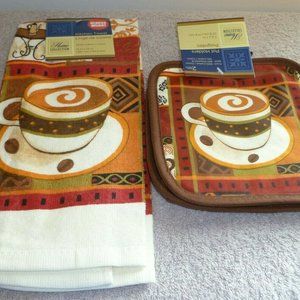 2 Pot holders,1 towel,Coffee,Cotton,Polyester